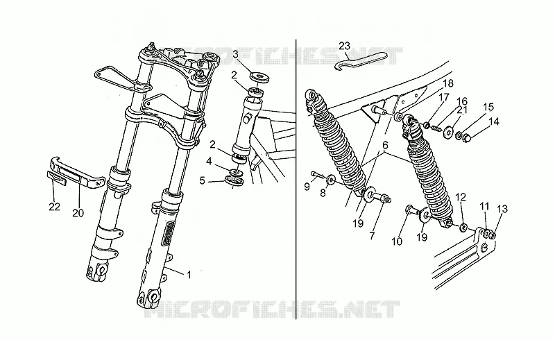 Fourche av.-Suspension ar.