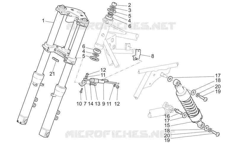 Fourche av.-Suspension ar.