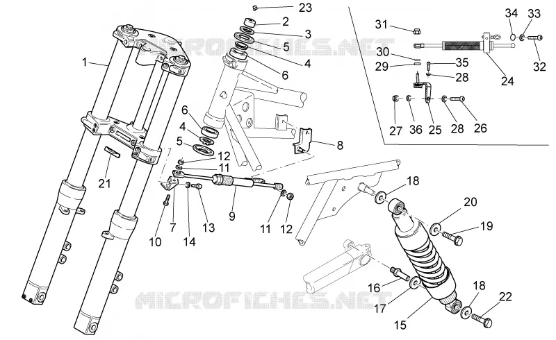 Fourche av.-Suspension ar.