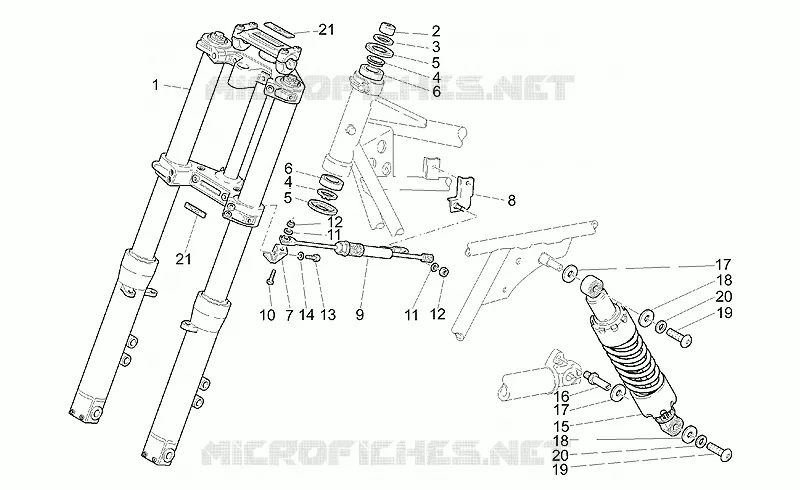 Fourche av.-Suspension ar.
