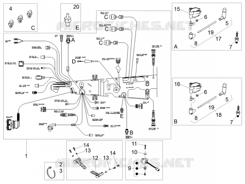 CIRCUIT ELECTRIQUE CENTRAL MOTO GUZZI MOTO-GUZZI-MOTORCYCLES 750 V7 2020  V7 III Racer 10th Anniversary 750 Euro 4 ABS
