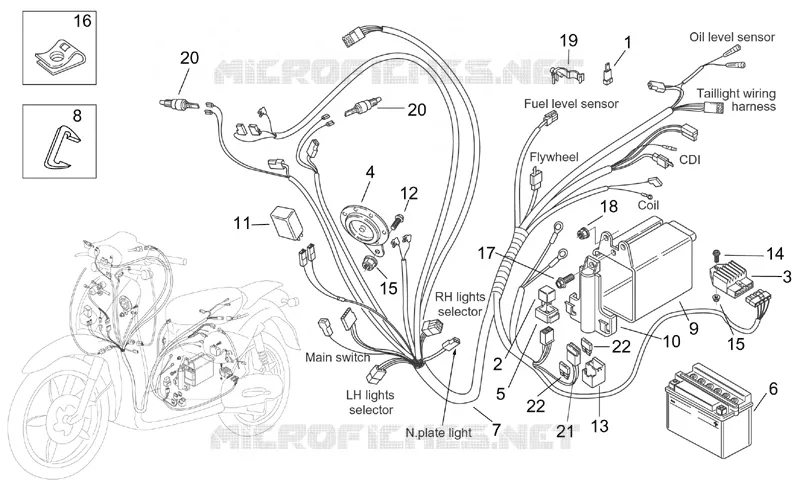 Circuit electrique SCARABEO SCARABEO-SCOOTER 100 SCARABEO 2000  Scarabeo (engine Minarelli)