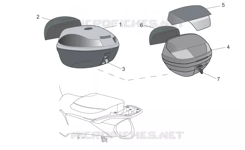 Acc. - Top cases, valises lat SCARABEO SCARABEO-SCOOTER 125 SCARABEO 2006  Scarabeo E3 (engine Piaggio)