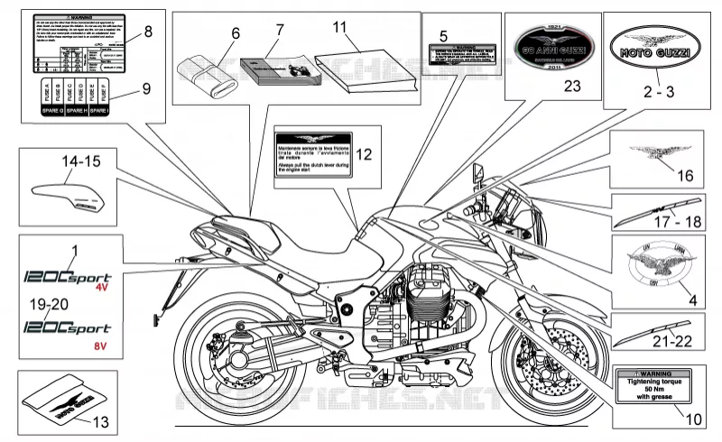 Plaquettes-decal. MOTO GUZZI MOTO-GUZZI-MOTORCYCLES 1200 SPORT 2008  Sport 8V
