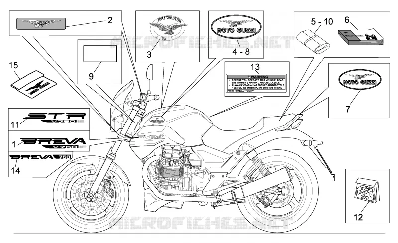 Décalco et plaquettes MOTO GUZZI MOTO-GUZZI-MOTORCYCLES 750 BREVA 2005  Breva IE