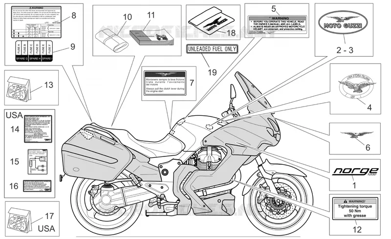 Plaquettes-decal. MOTO GUZZI MOTO-GUZZI-MOTORCYCLES 1200 NORGE 2006  Norge IE
