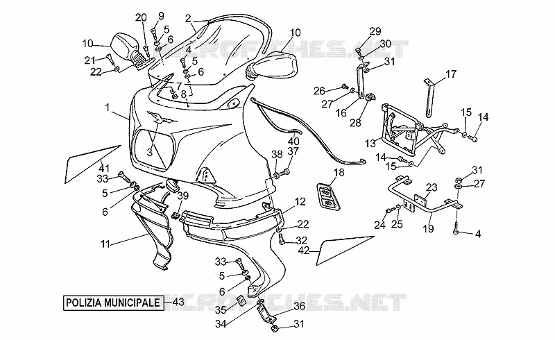 Carrosserie av. - Coupole MOTO GUZZI MOTO-GUZZI-MOTORCYCLES 350 V35 1995  V 35 Carabinieri/PA