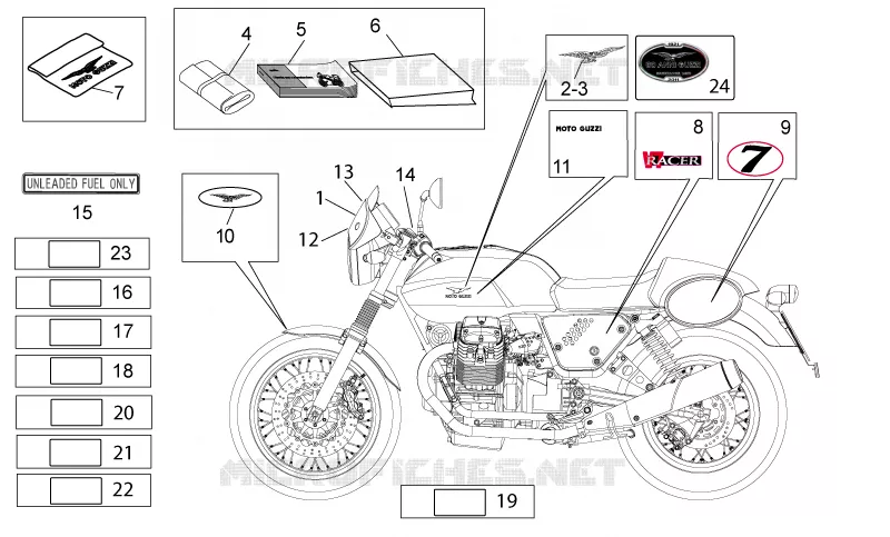 Décalco et plaquettes MOTO GUZZI MOTO-GUZZI-MOTORCYCLES 750 V7 2011  V7 Racer