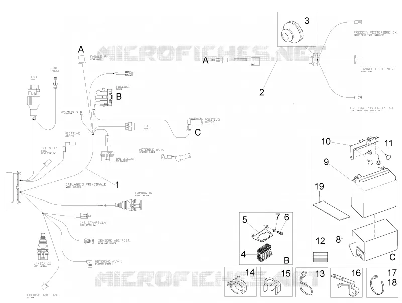 Circuit electrique arrière MOTO GUZZI MOTO-GUZZI-MOTORCYCLES 850 V9 2017  V9 Roamer E4
